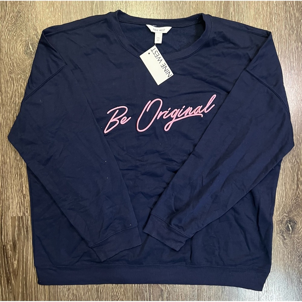 Nine West Navy Blue Be Original Crewneck‎ Sweatshirt Size 2XL